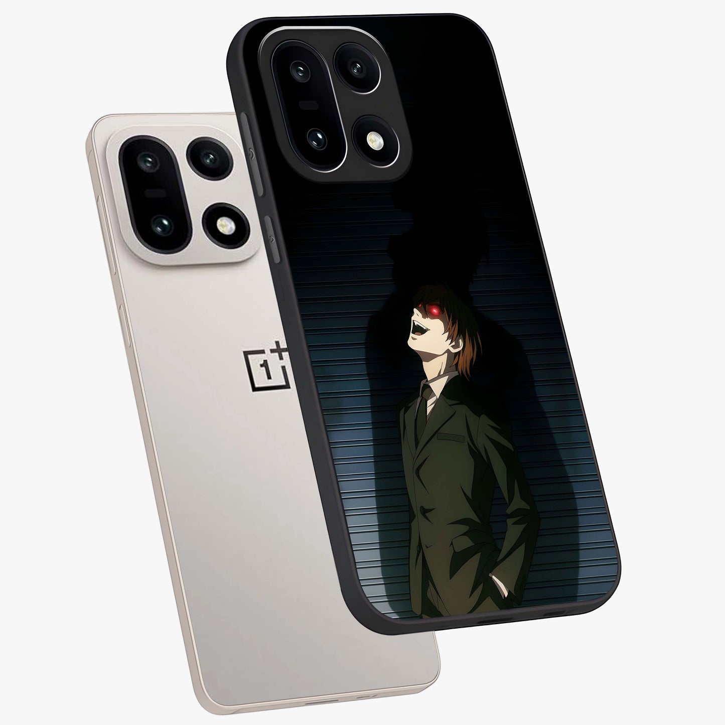 Crimson Shadow King Glass Case for 1+15 angled mockup showcasing glossy finish and dark royal aesthetic