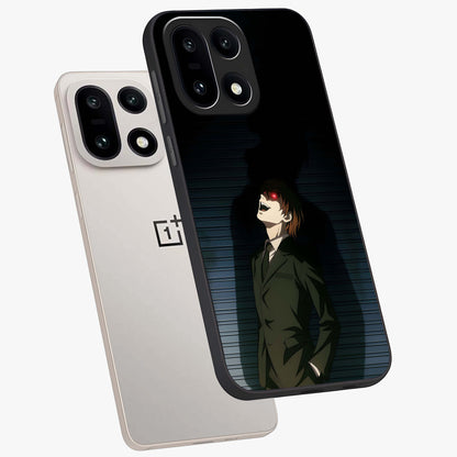 Crimson Shadow King Glass Case for 1+15 angled mockup showcasing glossy finish and dark royal aesthetic