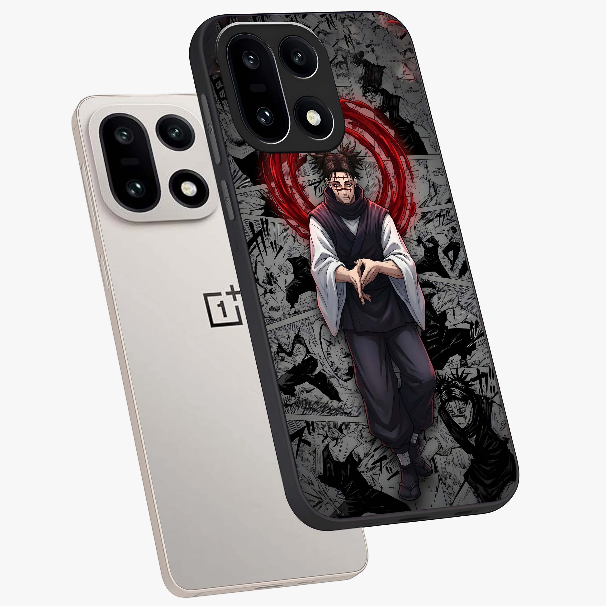 Cursed Ritual Ascension Glass Case for 1+15 angled mockup showcasing glossy finish and intense gothic detailing