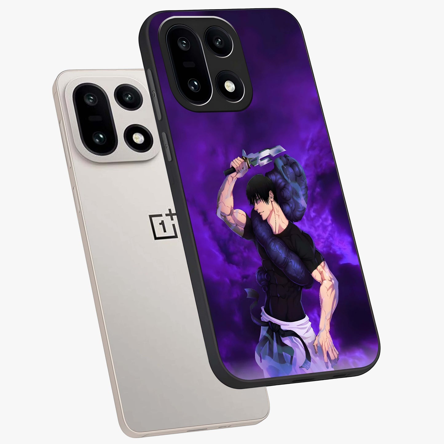 Cursed Strength Ascension Glass Case for 1+15 angled mockup showcasing glossy finish and bold shadow detailing