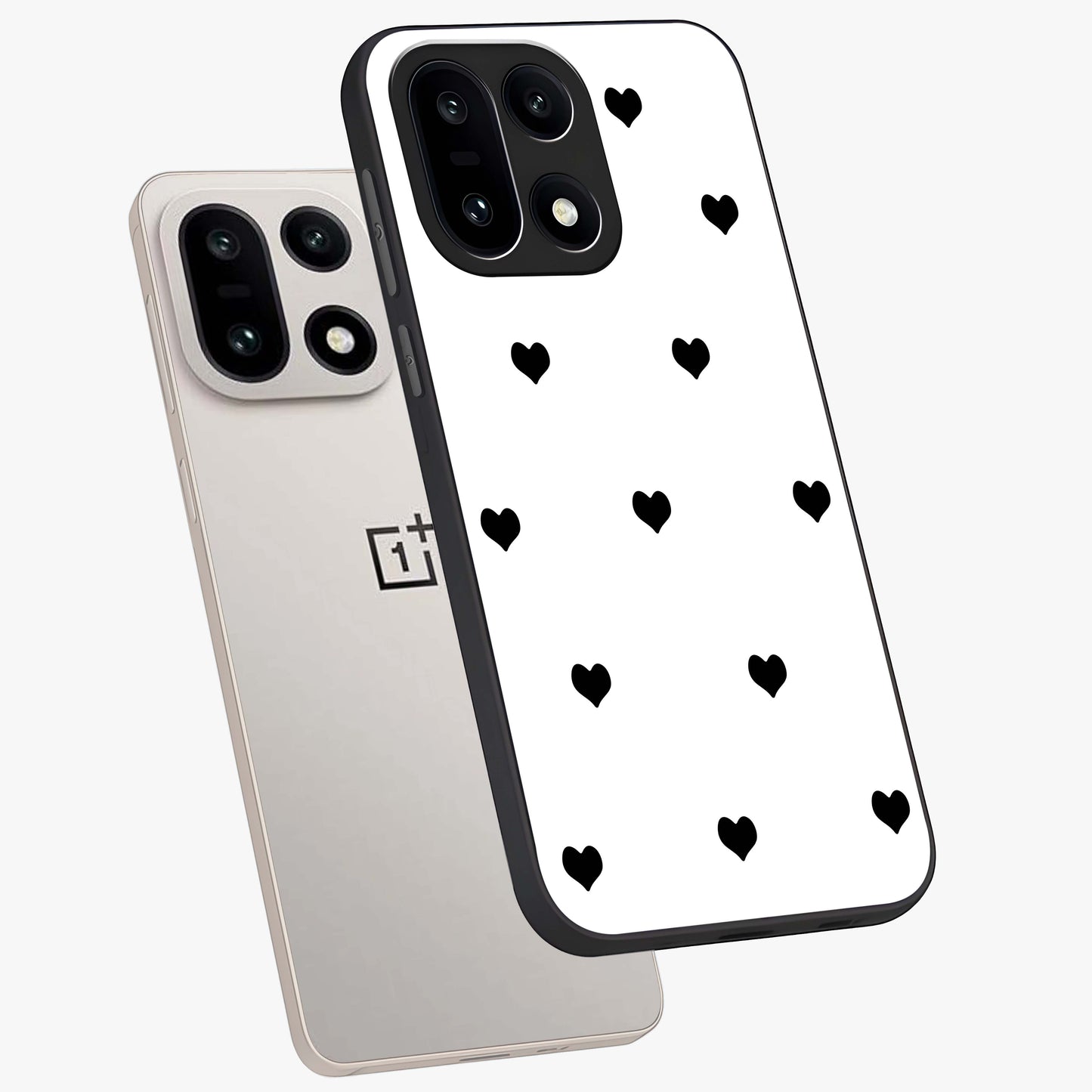 Cute and Simple Black Hearts Glass Case for OnePlus 15 |1+15