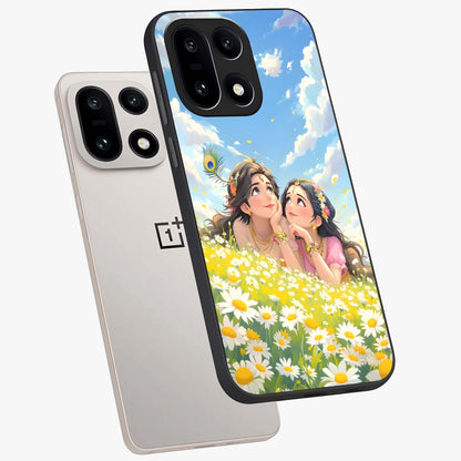 Daisy Daydream Love Glass Case for 1+15 angled mockup showcasing glossy finish and pastel bloom tones