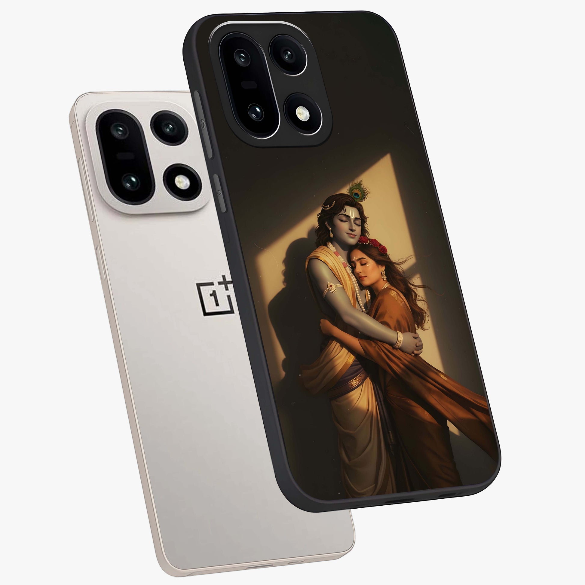 Divine Eternal Love Glass Case for 1+15 angled mockup showcasing glossy glass finish and graceful detailing