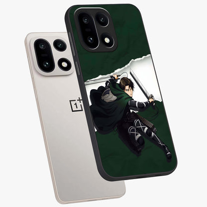 Emerald War Vanguard Glass Case for 1+15 angled mockup showcasing glossy finish and bold fantasy detailing