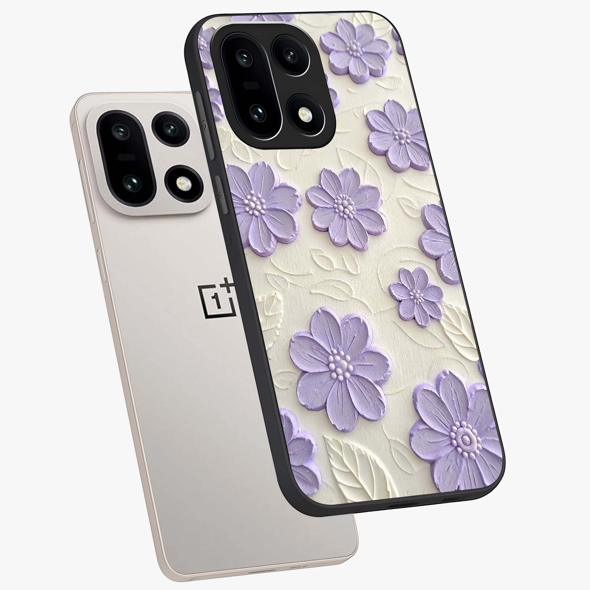 Floral Wall Art With Purple Flowers Glass Case for 1+15 angled mockup showcasing glossy finish and rich violet tones
