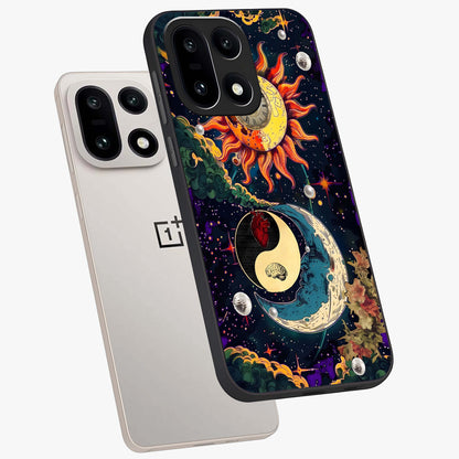 Future Universe Glass Case for 1+15 angled mockup showcasing glossy finish and vibrant space tones