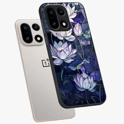 Gloss Petal Rush Glass Case for 1+15 angled mockup showcasing shiny glass finish and vibrant bloom detailing