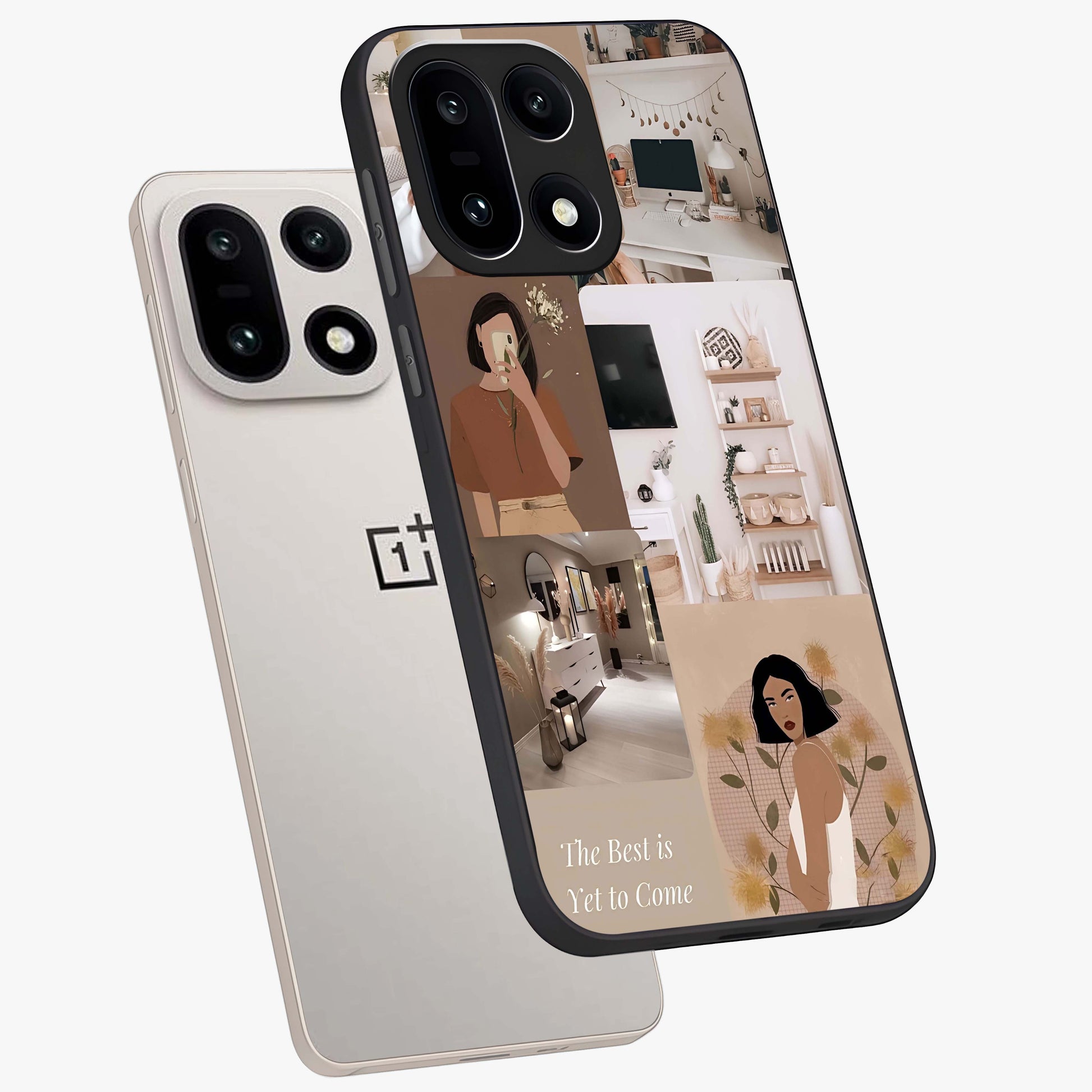 Golden Mind Moment Glass Case for 1+15 angled mockup showcasing glossy finish and rich warm gradients