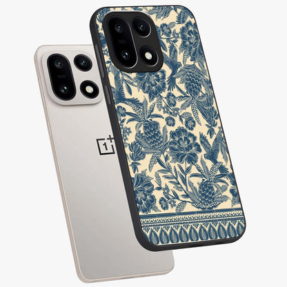 Heirloom Wild Bloom Glass Case for 1+15 angled mockup showcasing glossy finish and rich botanical textures