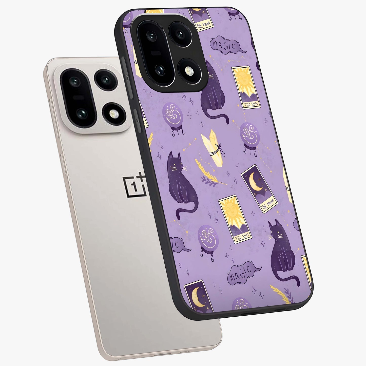 Humble Magic Cats Glass Case for 1+15 captured at a warm angle highlighting playful magical details, gloss, and edge clarity.