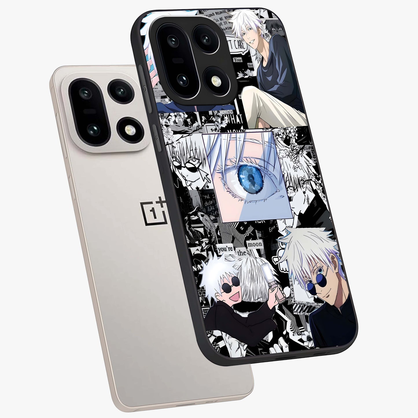 Infinity Sorcerer Chaos Glass Case for 1+15 captured at a warm angle highlighting dynamic magical energy, gloss, and edge clarity.