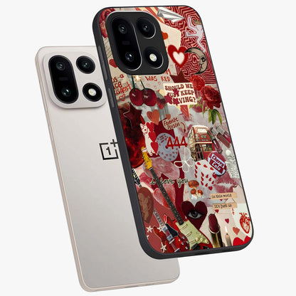 Lover’S Red Chaos Glass Case for 1+15 angled mockup showcasing glossy finish and dramatic crimson tones