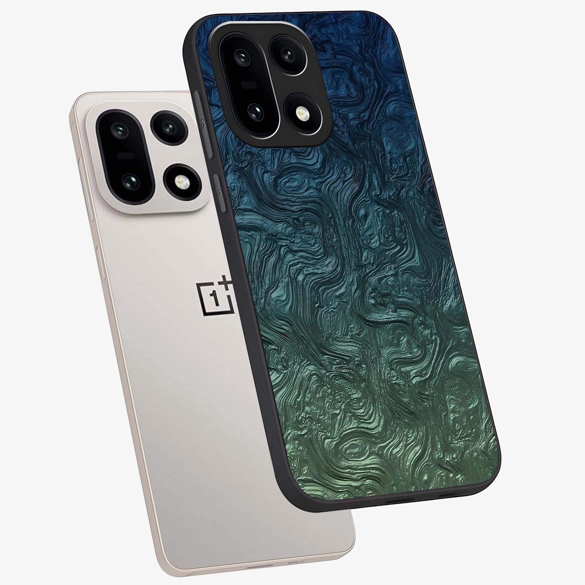 Marble Dream Blur Glass Case for 1+15 angled mockup showcasing glossy finish and smooth gradient tones