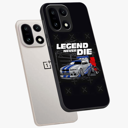 Midnight Racing Legacy Glass Case for 1+15 angled mockup showcasing glossy glass finish and dynamic motion detailing