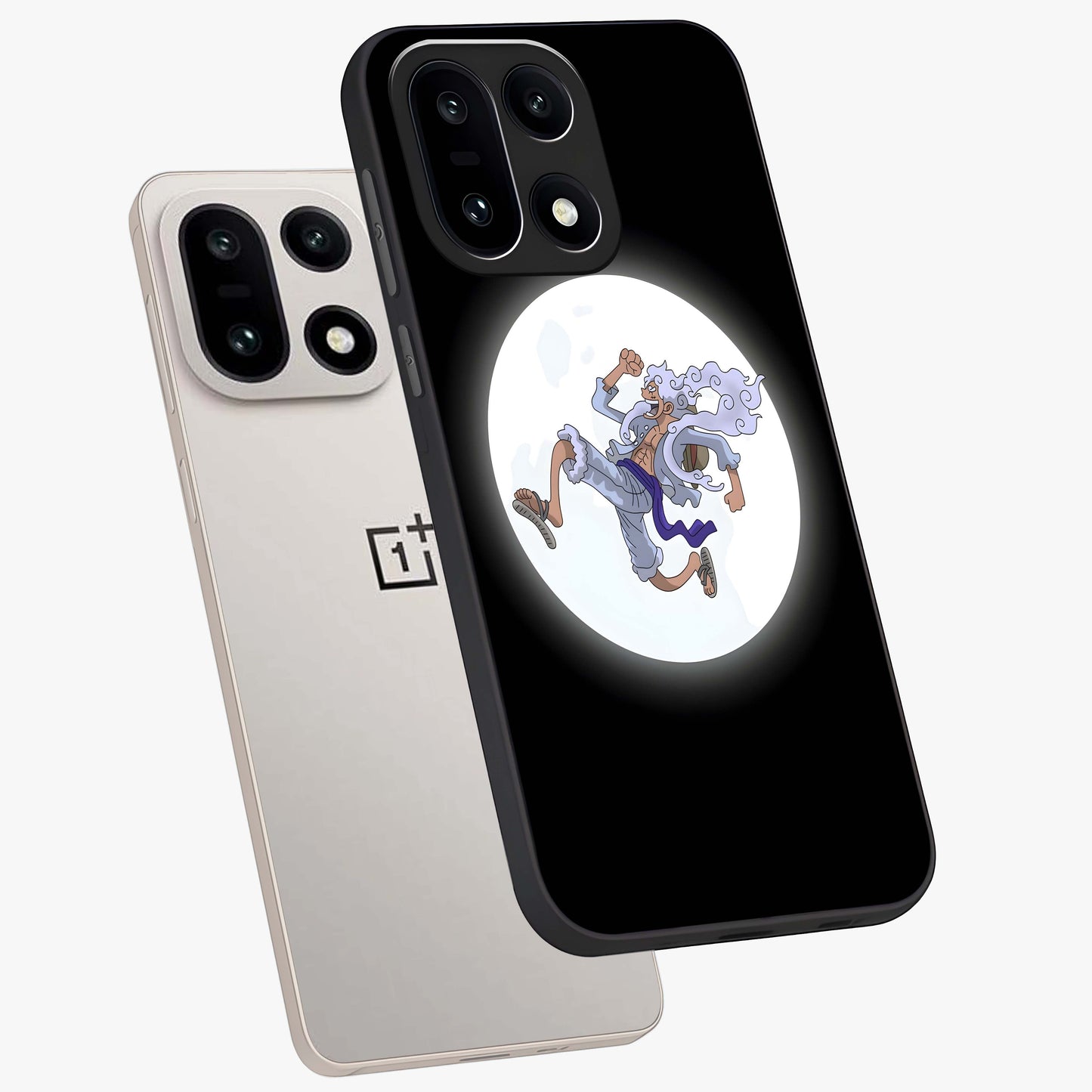 Moonlit Freedom Dance Glass Case for 1+15 angled mockup showcasing glossy finish and flowing night gradients
