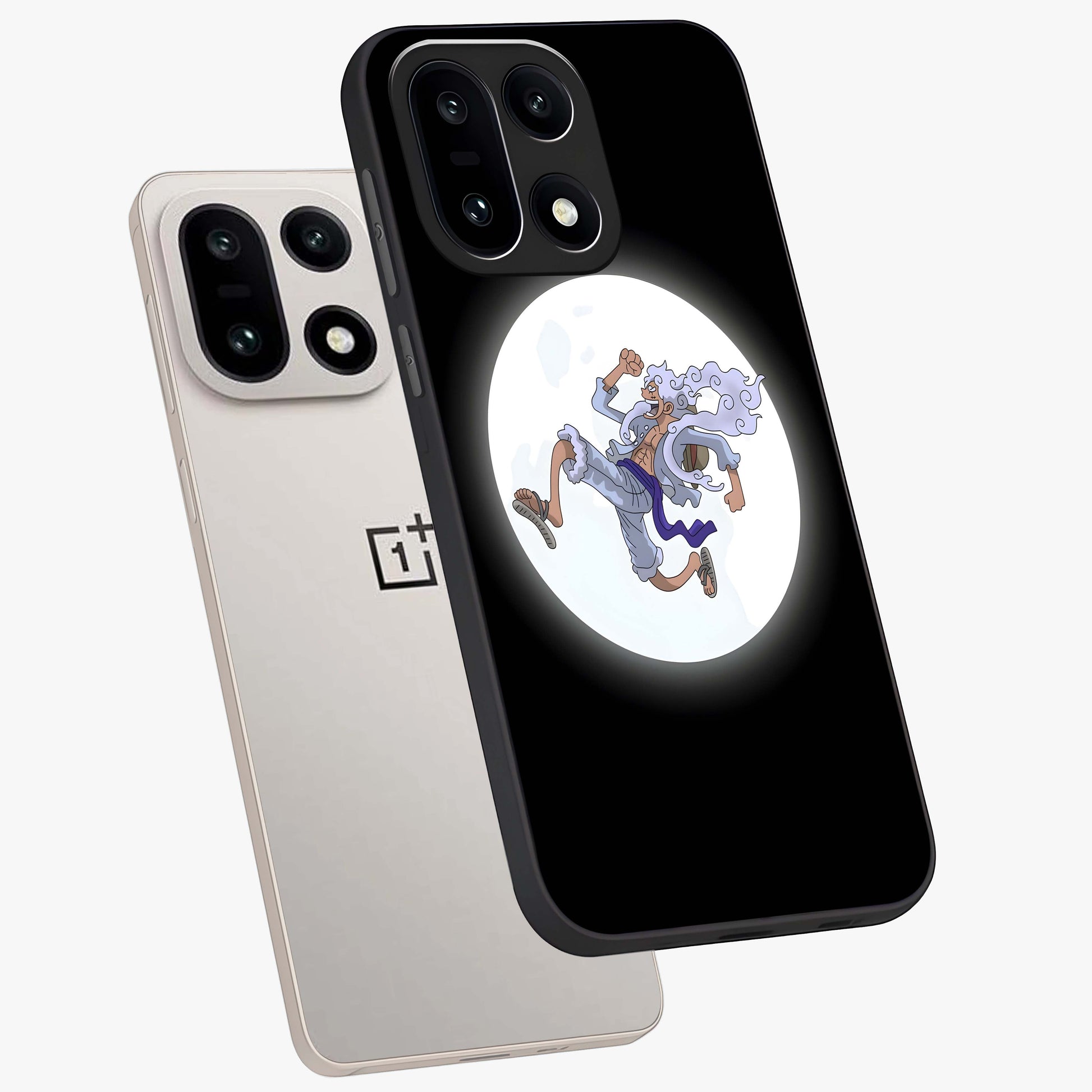 Moonlit Freedom Dance Glass Case for 1+15 angled mockup showcasing glossy finish and flowing night gradients