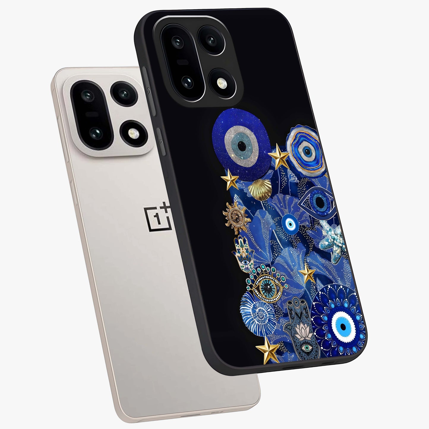 Mystic Ocean Eye Glass Case for 1+15 angled mockup showcasing glossy finish and fluid wave detailing