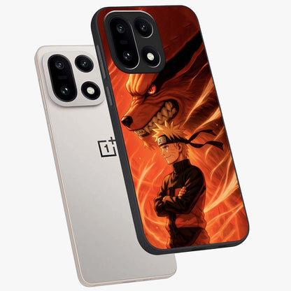 Nine Tails Legacy Glass Case for 1+15 angled mockup showcasing glossy finish and dramatic fiery tones