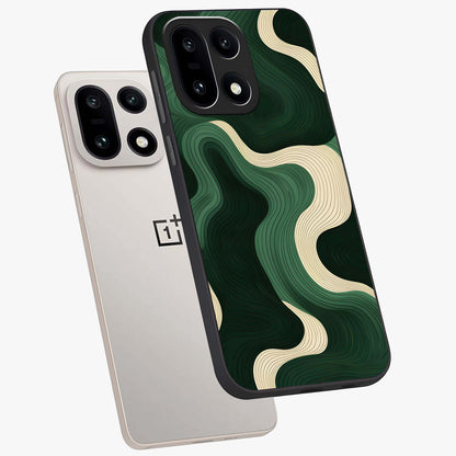 Organic Swirl Design Glass Case for 1+15 angled mockup showcasing glossy finish and smooth gradient tones