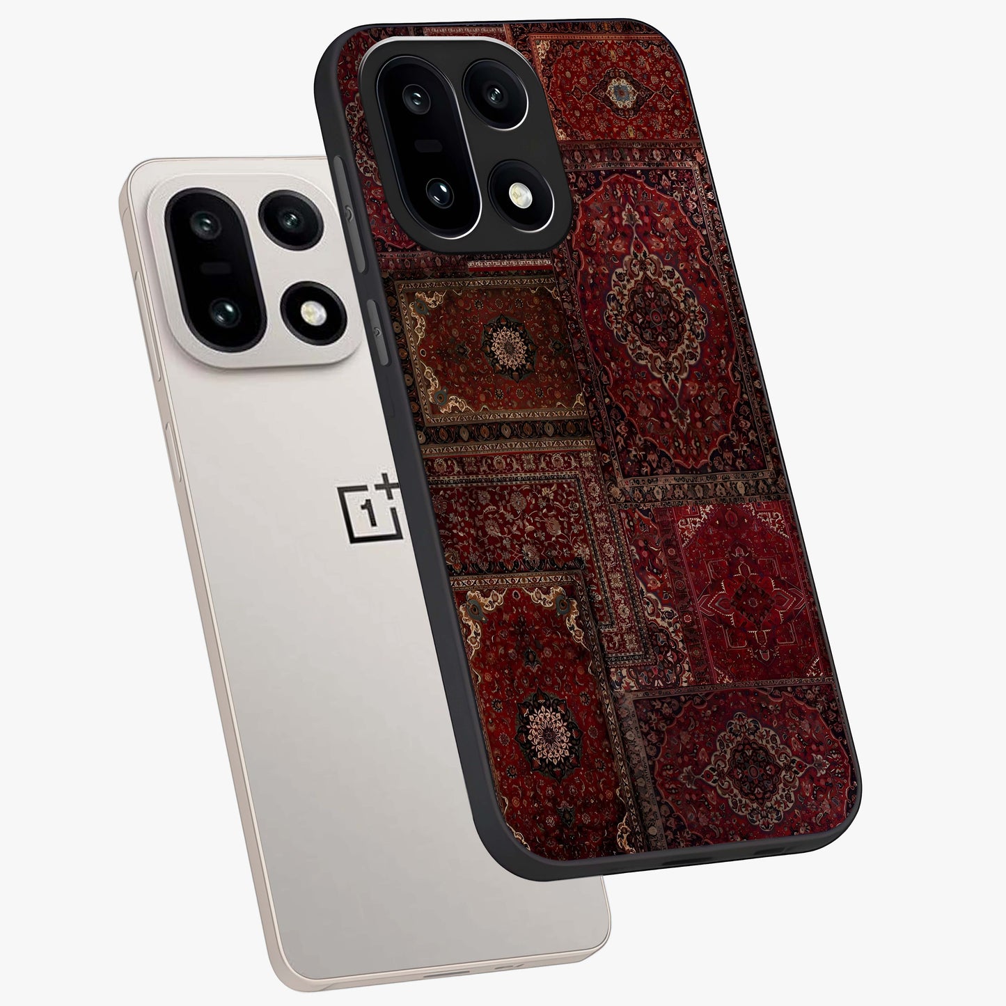 Persian Velvet Tale Glass Case for 1+15 angled mockup showcasing glossy finish and rich deep tones