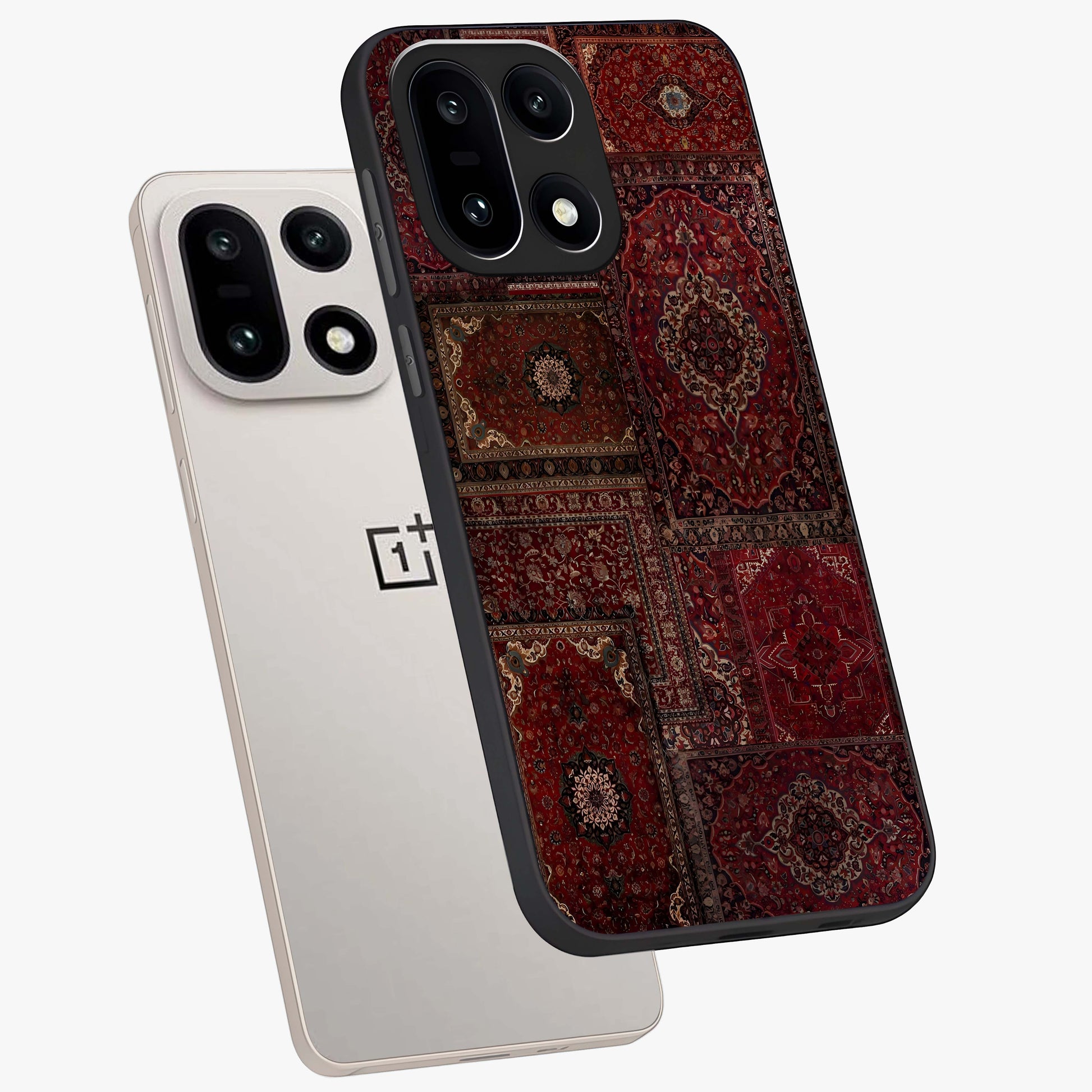 Persian Velvet Tale Glass Case for 1+15 angled mockup showcasing glossy finish and rich deep tones