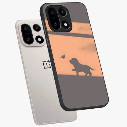 Puppy Shadow Art Glass Case for 1+15 angled mockup showcasing glossy finish and soft shadow detailing