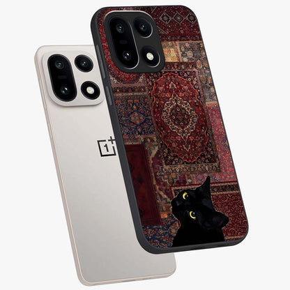 Regal Magic Cat Apple Glass Case for 1+15 angled mockup showcasing glossy finish and vibrant illustration detailing