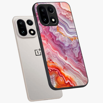 Rose Quartz Marble Glass Case for 1+15 angled mockup showcasing glossy finish and smooth quartz detailing