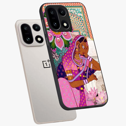 Royal Lotus Muse Glass Case for 1+15 angled mockup showcasing glossy finish and refined floral tones