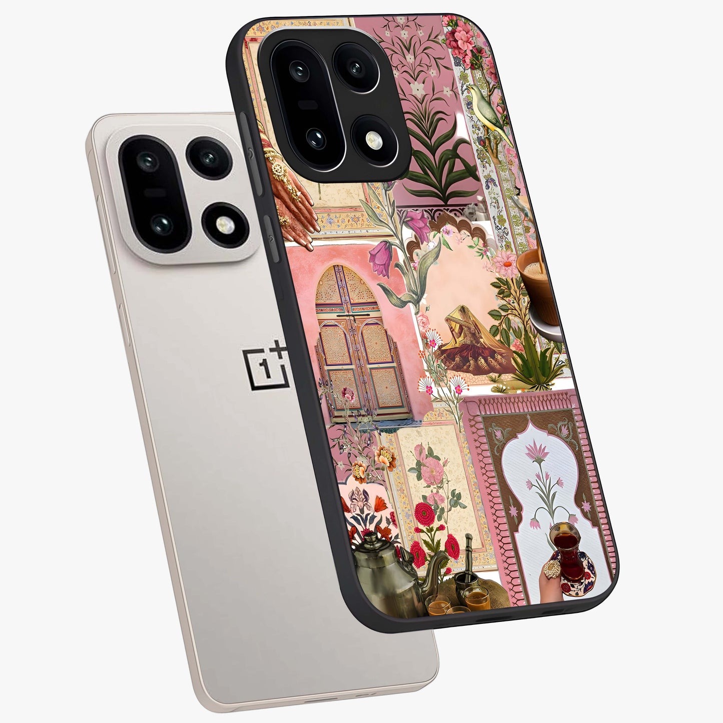 Royal Pink Legacy Glass Case for 1+15 angled mockup showcasing glossy finish and refined pastel tones