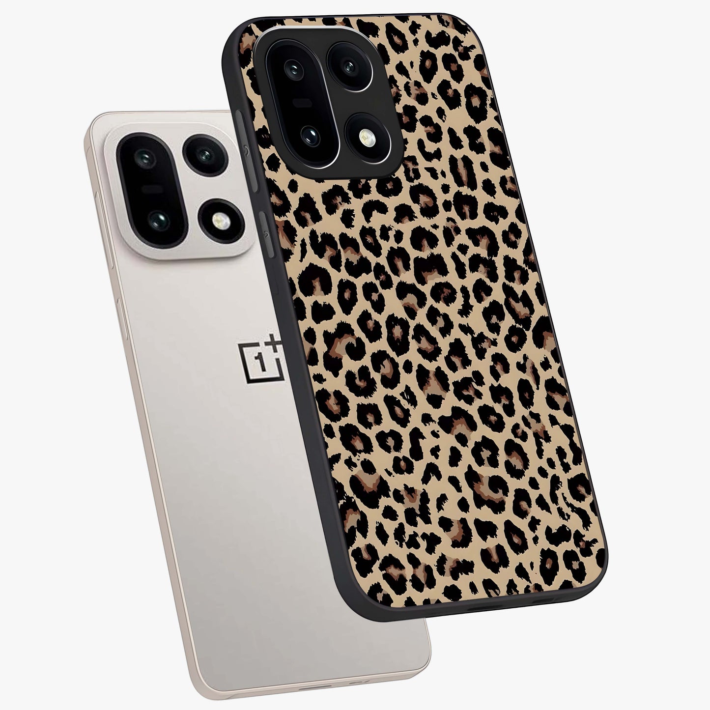 Savage Chic Pattern Glass Case for 1+15 angled mockup showcasing glossy finish and modern graphic detailing