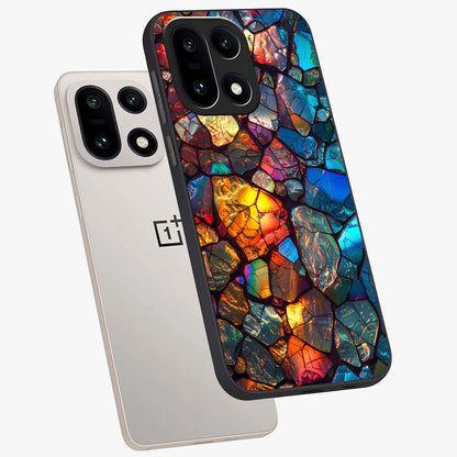 Shattered Light Glass Case for 1+15 angled mockup showcasing glossy finish and high contrast detailing