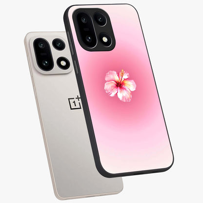 Soft Petal Serenity Glass Case for 1+15 angled mockup showcasing glossy finish and calming bloom detailing