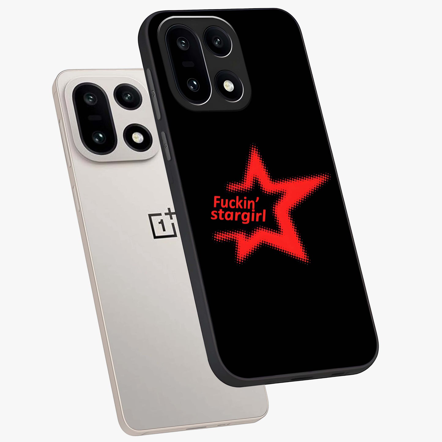 Starboy and Stargirl Energy Glass Case for 1+15 angled mockup showcasing glossy finish and vibrant cosmic tones