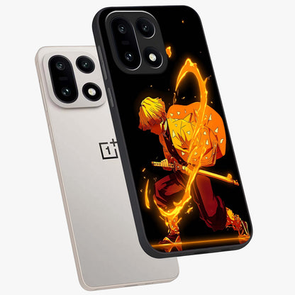 Thunder Flame Execution Glass Case for 1+15 angled mockup showcasing glossy finish and dramatic high contrast tones