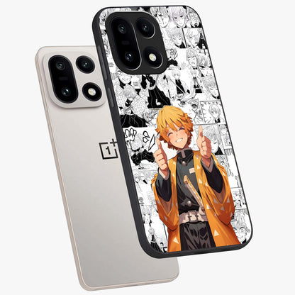 Thunder Smile Hero Glass Case for 1+15 angled mockup showcasing glossy glass finish and high energy detailing