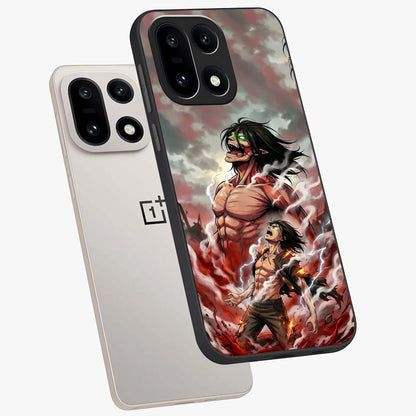 Titan Awakening Fury Glass Case for 1+15 angled mockup showcasing glossy finish and dramatic action detailing