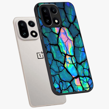 Tropical Wing Vibe Glass Case for 1+15 angled mockup showcasing glossy finish and bold gradient detailing