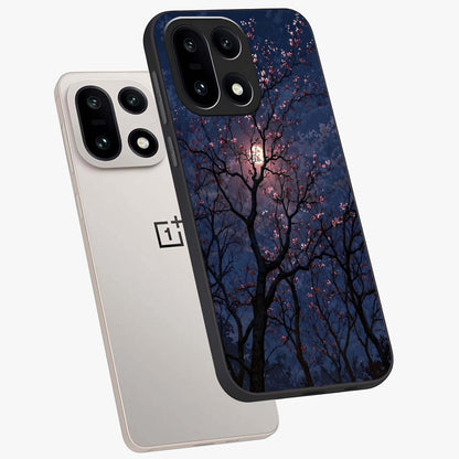 Twilight Sakura Serenade Glass Case for 1+15 angled mockup showcasing glossy glass finish and soft purple gradients