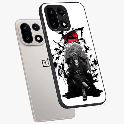 Uchiha Shadow Throne Glass Case for 1+15 angled mockup showcasing glossy finish and dramatic shadow detailing