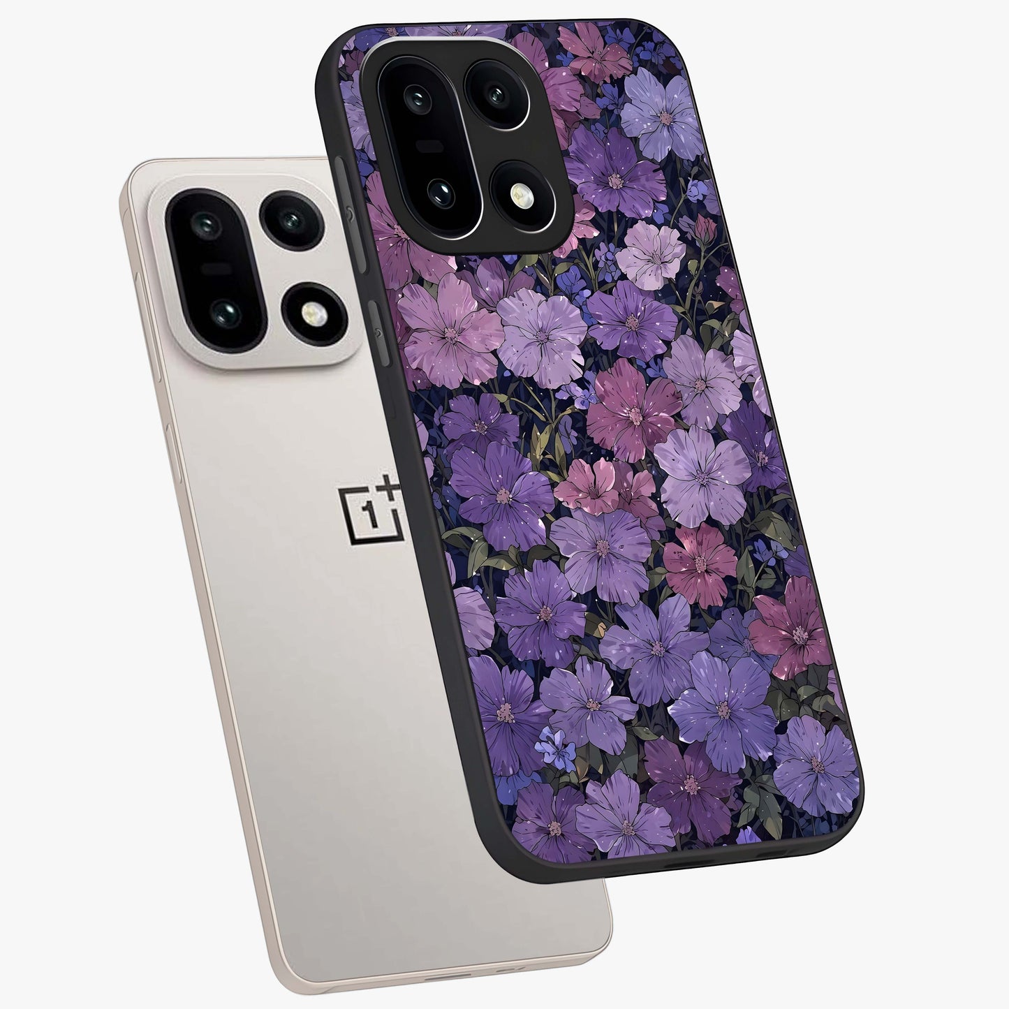 Velvet Bloom Tapestry Glass Case for 1+15 angled mockup showcasing glossy finish and deep velvet tones