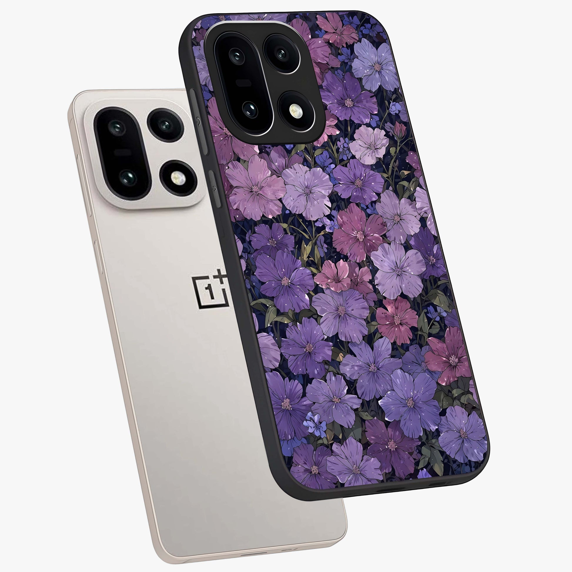 Velvet Bloom Tapestry Glass Case for 1+15 angled mockup showcasing glossy finish and deep velvet tones