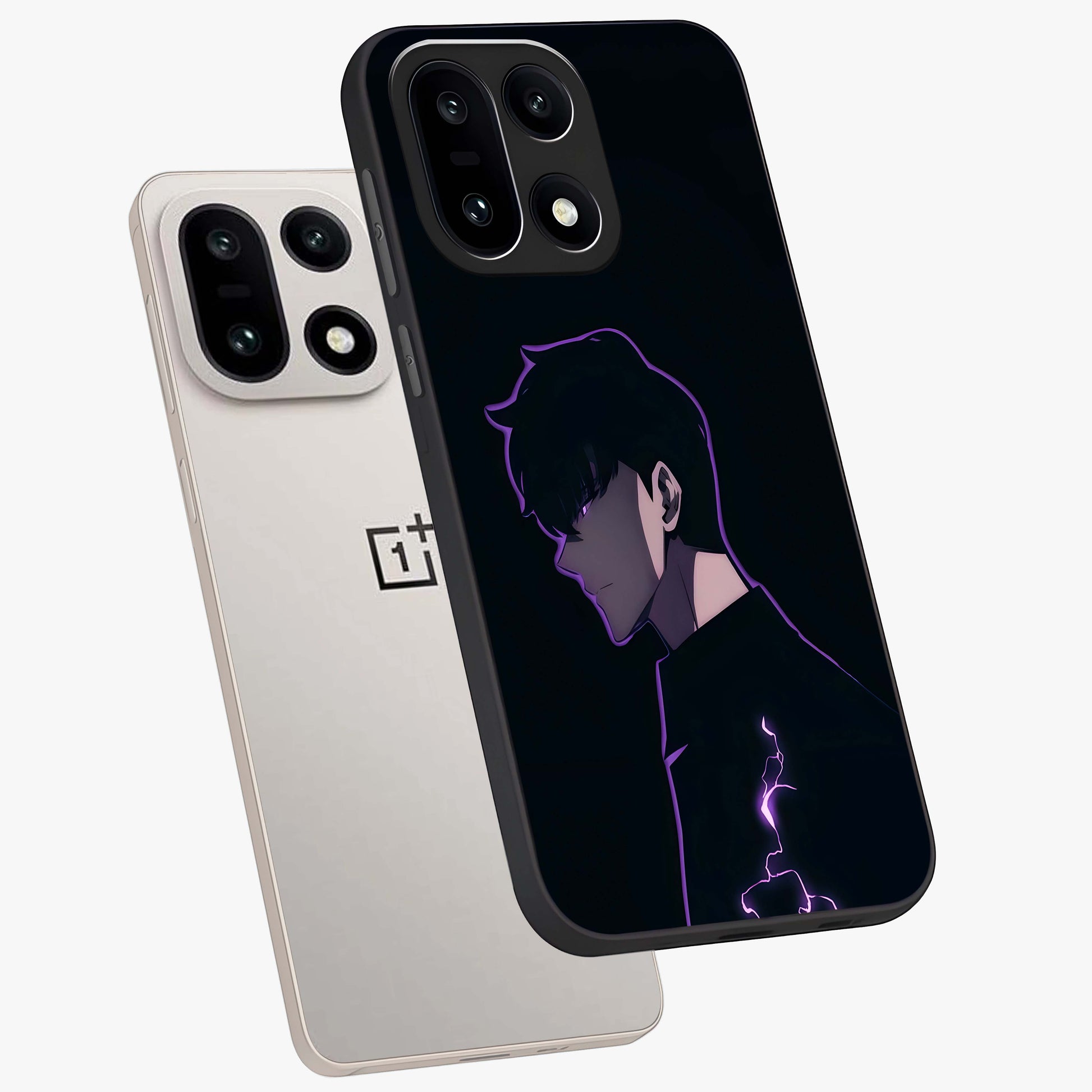 Void Lightning Phantom Glass Case for 1+15 angled mockup showcasing glossy finish and high contrast detailing