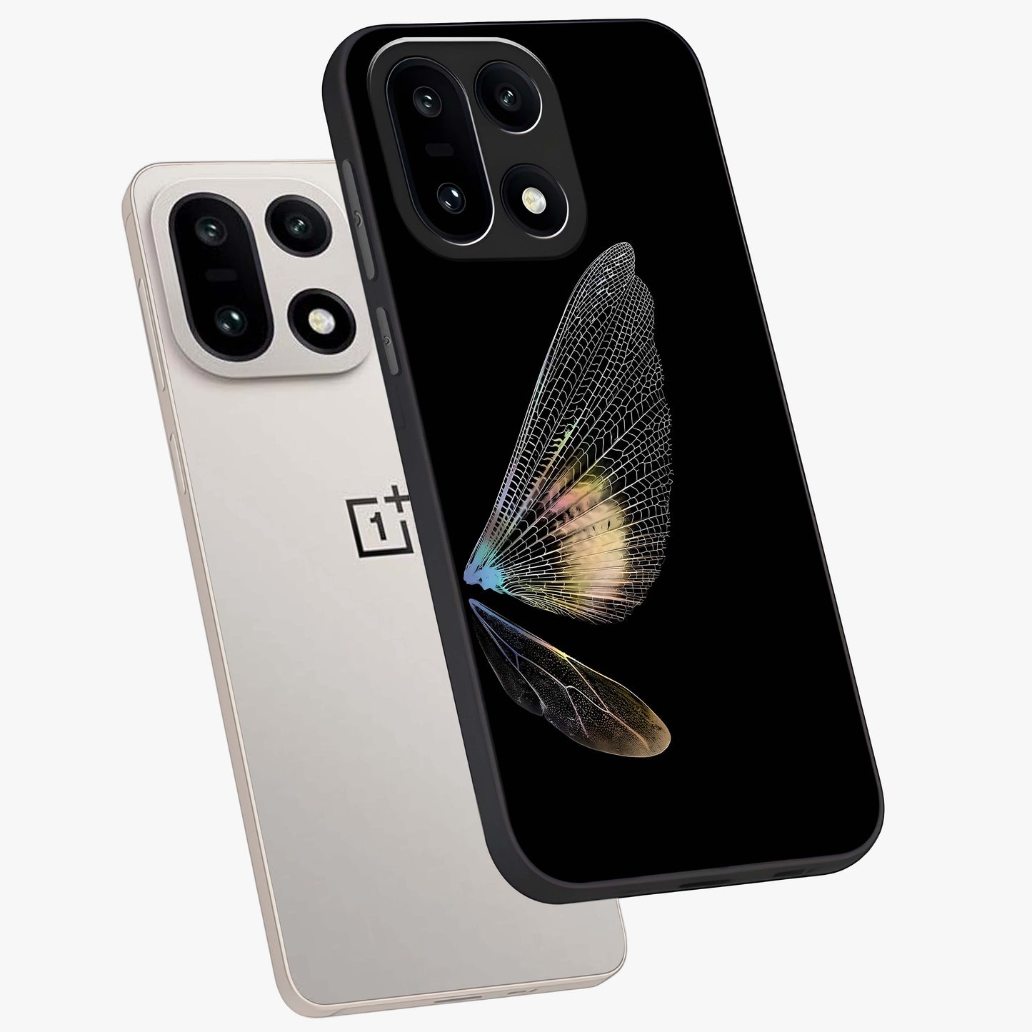 Whispers of Wings Glass Case for 1+15 angled mockup showcasing glossy finish and soft gradient detailing