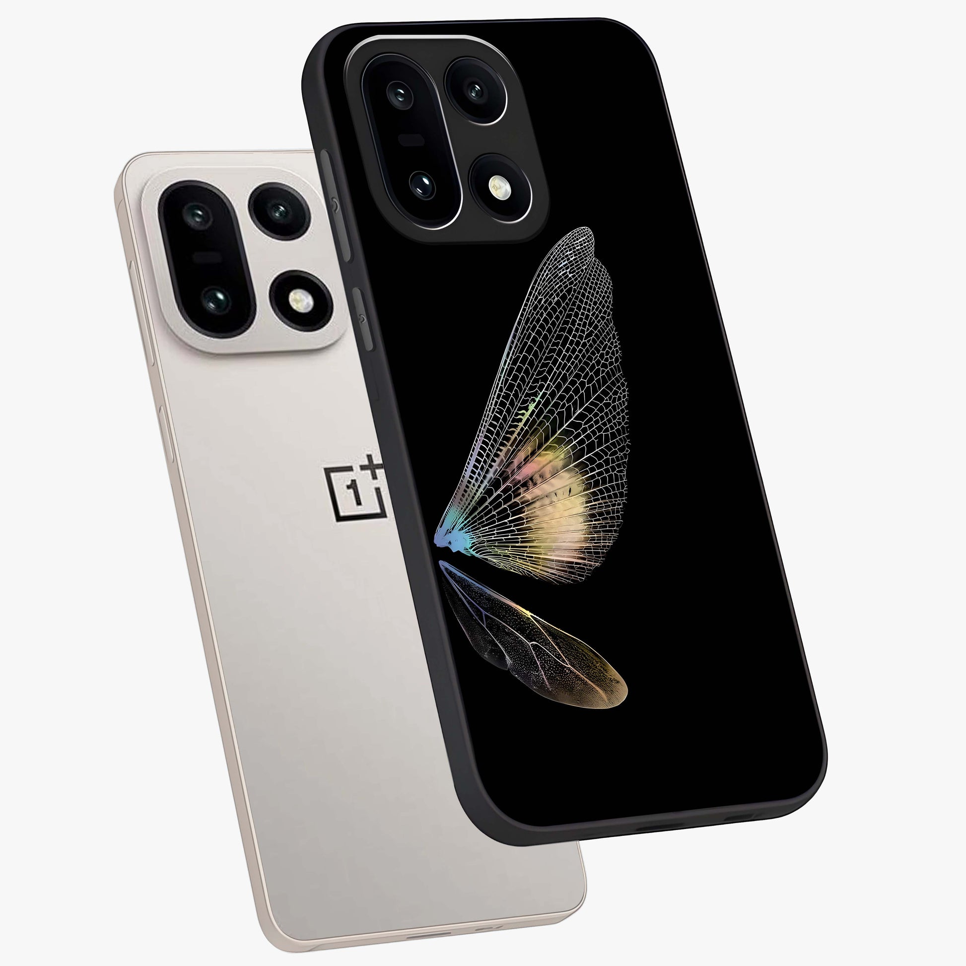 Whispers of Wings Glass Case for 1+15 angled mockup showcasing glossy finish and soft gradient detailing