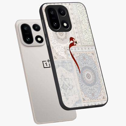 White Aesthetic Bow Glass Case for 1+15 angled mockup showcasing glossy finish and elegant pastel detailing