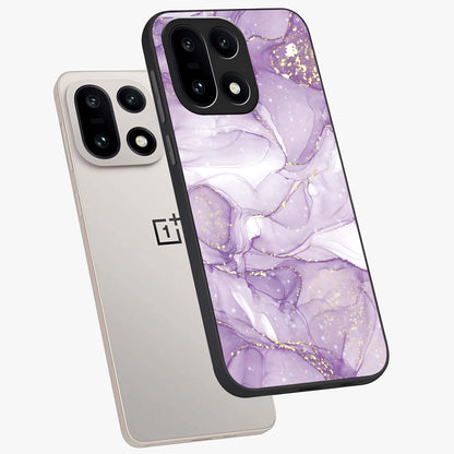 White and Purple Marble Glass Case for 1+15 angled mockup showcasing glossy finish and refined stone detailing