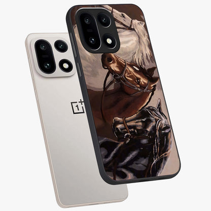 Wild Trio Gallop Glass Case for 1+15 angled mockup showcasing glossy glass finish and bold equestrian detailing