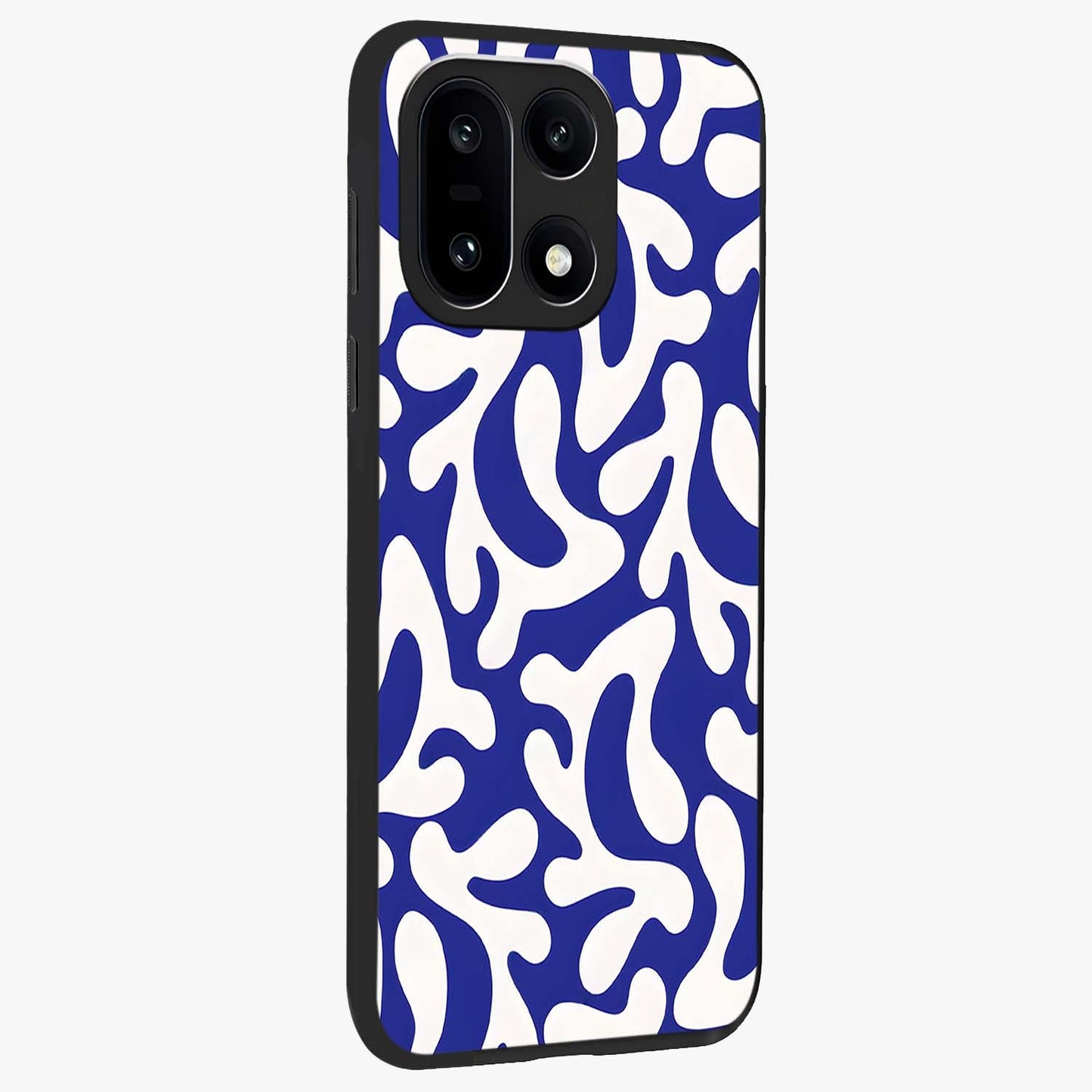 Abstract Coral Waves Glass Case for 1+15 side perspective highlighting dynamic wave patterns and premium build