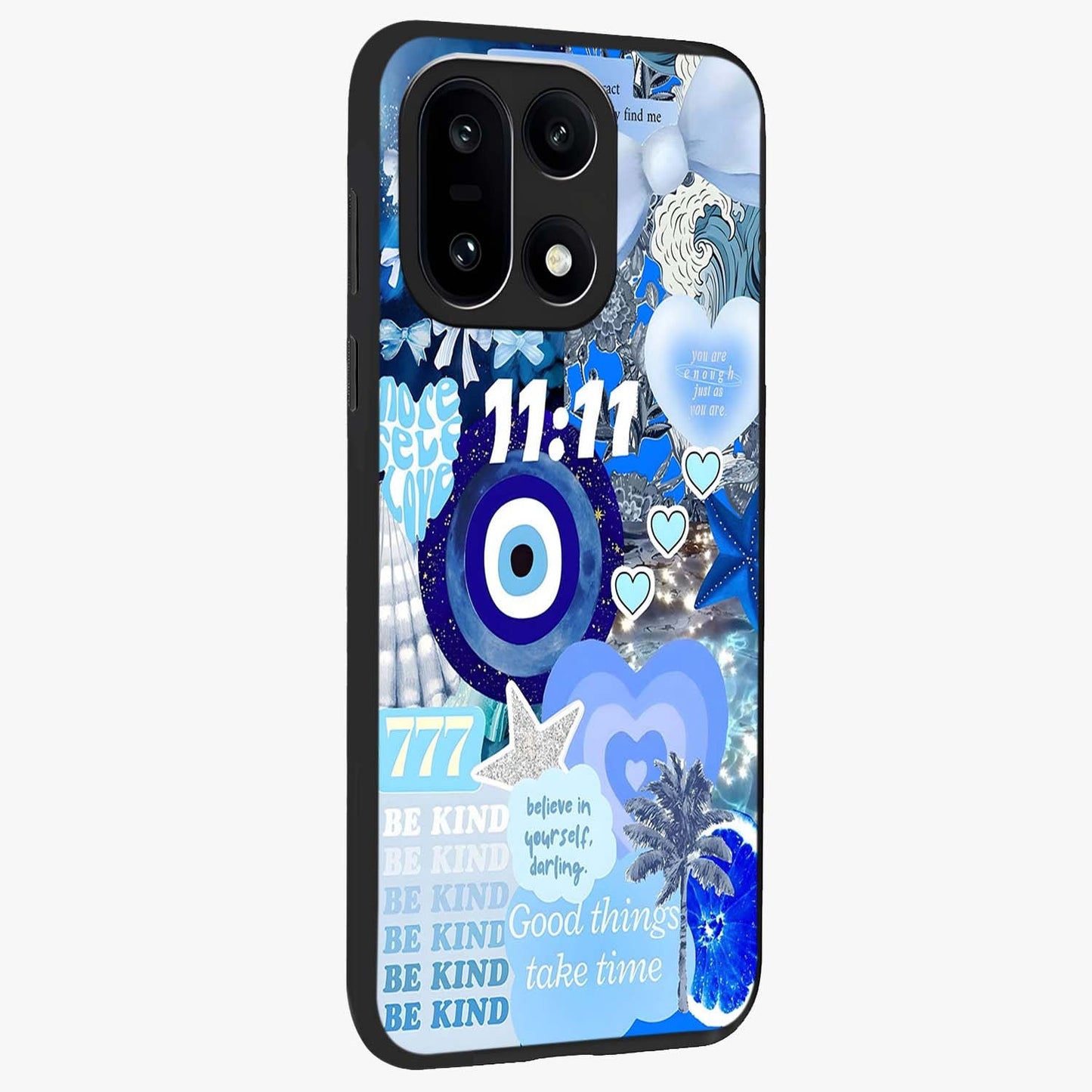Aesthetic Be Kind Eye Glass Case for 1+15 side perspective highlighting artistic eye graphic details